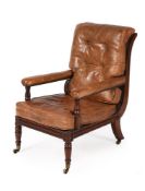 A REGENCY MAHOGANY AND LEATHER UPHOLSTERED LIBRARY ARMCHAIR, CIRCA 1820