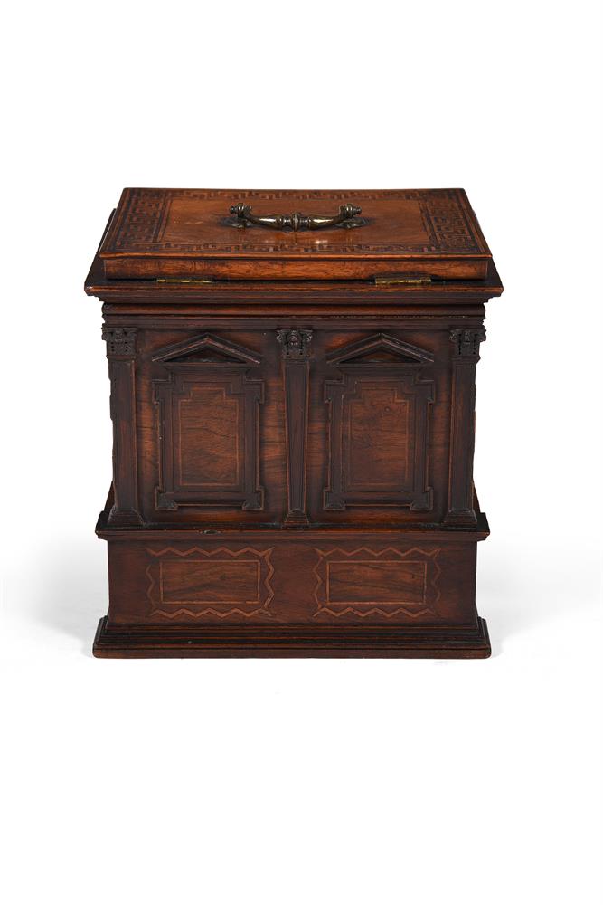 A GEORGE II WALNUT AND INLAID ARCHITECTURAL CASKET IN THE MANNER OF WILLIAM HALLETT, CIRCA 1740-50 - Image 3 of 8