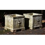 A PAIR OF COMPOSITION STONE SQUARE PLANTERS, IN THE NEOCLASSICAL MANNER, MID 20TH CENTURY
