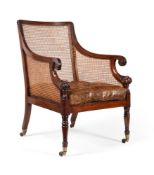A REGENCY MAHOGANY BERGERE LIBRARY ARMCHAIR, ATTRIBUTED TO GILLOWS, CIRCA 1815