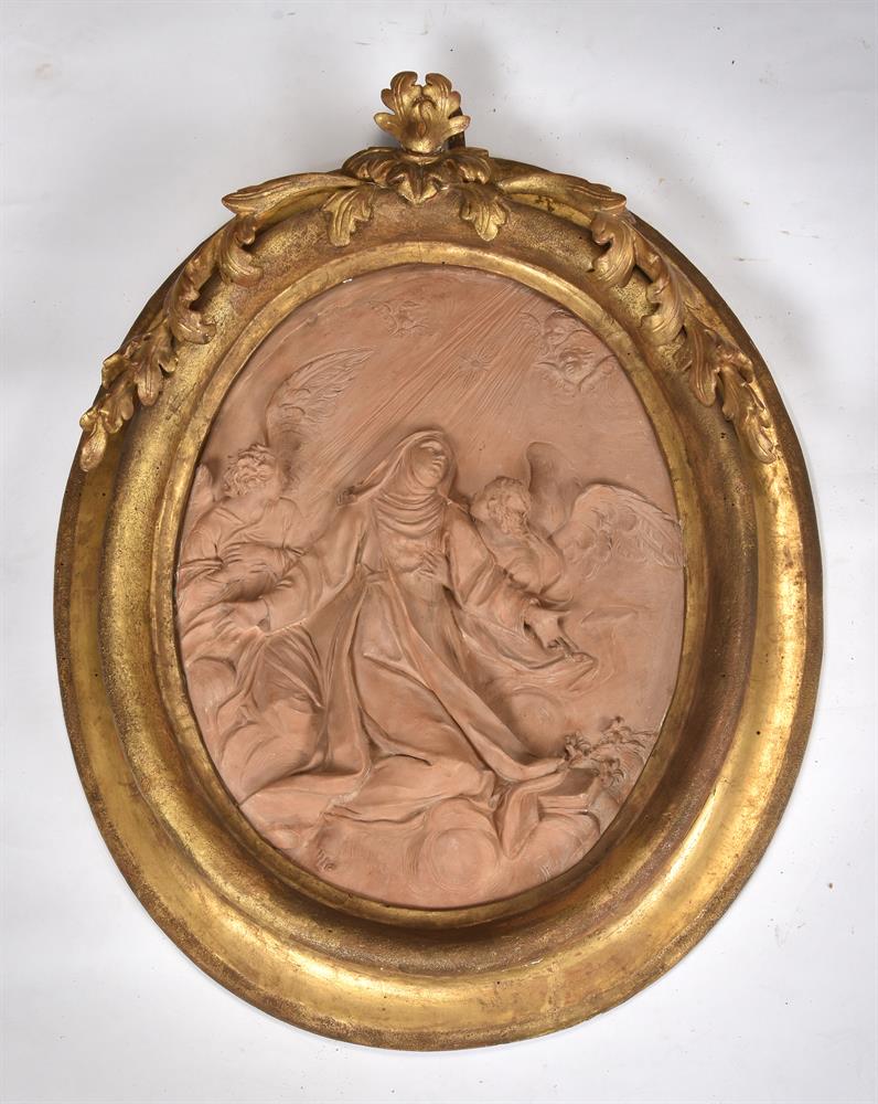 BRIELLO PIÒ (ITALIAN 1690-1770), A PAIR OF OVAL TERRACOTTA RELIEFS DEPICTING FEMALE SAINTS - Image 2 of 4