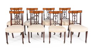 A SET OF THIRTEEN MAHOGANY, SATINWOOD AND INLAID DINING CHAIRS, LATE 19TH/EARLY 20TH CENTURY