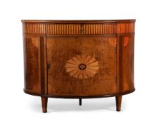 Y A GEORGE III HAREWOOD, SATINWOOD AND MARQUETRY BOWFRONT COMMODE, ATTRIBUTED TO WILLIAM MOORE