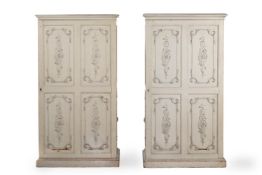 A PAIR OF OFF-WHITE PAINTED CUPBOARDS, IN CHIPPENDALE STYLE, LATE 19TH/ EARLY 20TH CENTURY