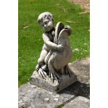 AN ITALIAN CARVED WHITE MARBLE FOUNTAIN FORMED AS A CHILD HOLDING A FROG, PROBABLY LATE 19TH CENTURY