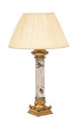 A FRENCH ORMOLU MOUNTED 'BRECHE VIOLETTE' MARBLE COLUMN LAMP