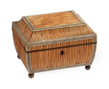 Y A PORCUPINE QUILL AND IVORY SEWING BOX, PROBABLY CEYLONESE, MID 19TH CENTURY