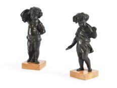 AFTER CLAUDE MICHEL CLODION (FRENCH, 1738-1814), A PAIR OF BRONZE CHERUBIC HARVEST GATHERERS
