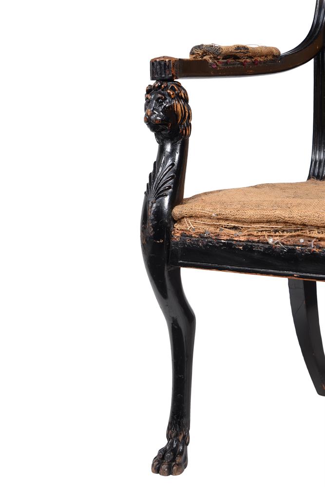 A LATE GEORGE III EBONISED OPEN ARMCHAIR, IN THE MANNER OF THOMAS HOPE, CIRCA 1810 - Image 2 of 4