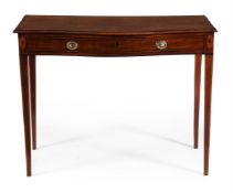 A GEORGE III MAHOGANY AND INLAID SERPENTINE FRONTED SIDE TABLE, CIRCA 1790