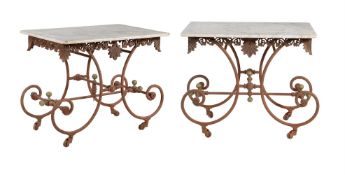 A PAIR OF FRENCH WROUGHT IRON TABLES, 19TH CENTURY