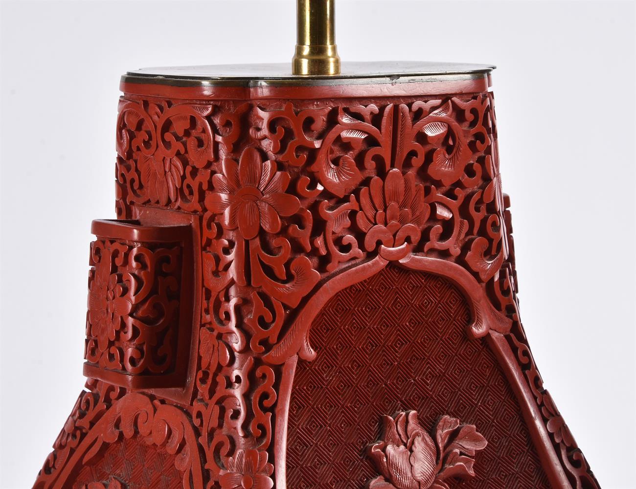 A PAIR OF CHINESE CHINEBAR LACQUER LAMPS, MODERN - Image 3 of 4