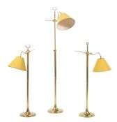 THREE SIMILAR GILT BRASS STANDARD LAMPS, LATE 20TH CENTURY