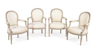 A SET OF FOUR CREAM PAINTED FAUTEUILS, BY JEAN-FRANCOIS GALLIARD, LATE 18TH CENTURY