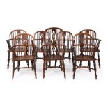 A HARLEQUIN SET OF SEVEN ASH AND ELM WINDSOR ARMCHAIRS, THAMES VALLEY, SECOND QUARTER 19TH CENTURY