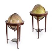 A PAIR OF REGENCY 18 INCH LIBRARY GLOBES, BY W. & S. JONES, CIRCA 1820