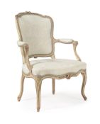 A LOUIS XV BEECH AND CREAM PAINTED FAUTEUIL, BY JEAN-BAPTISTE LEBAS, CIRCA 1765