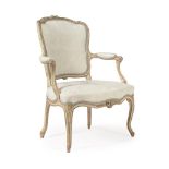 A LOUIS XV BEECH AND CREAM PAINTED FAUTEUIL, BY JEAN-BAPTISTE LEBAS, CIRCA 1765