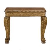 A PAIR OF WILLIAM IV GILTWOOD AND MARBLE CONSOLE TABLES, POSSIBLY IRISH, CIRCA 1830