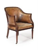 A REGENCY MAHOGANY AND LEATHER UPHOLSTERED LIBRARY ARMCHAIR, CIRCA 1815
