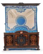 Y A VICTORIAN CARVED WALNUT, ROSEWOOD AND MARQUETRY HALF TESTER BED, THIRD QUARTER 19TH CENTURY