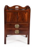 A GEORGE III MAHOGANY AND LINE INLAID BEDSIDE CUPBOARD OR NIGHT COMMODE, CIRCA 1780