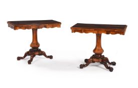 Y A PAIR OF VICTORIAN ROSEWOOD FOLDING CARD TABLES, CIRCA 1860