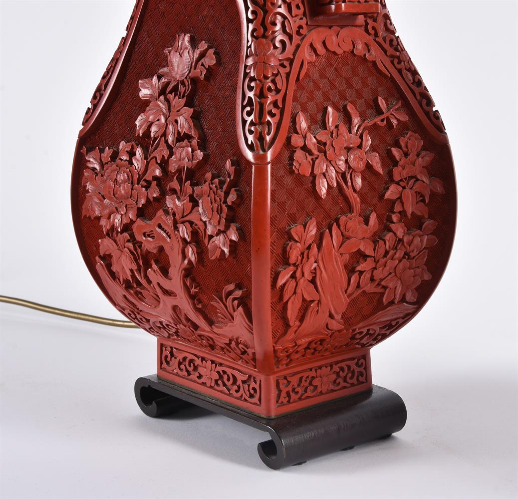 A PAIR OF CHINESE CHINEBAR LACQUER LAMPS, MODERN - Image 4 of 4