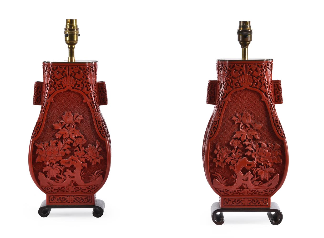 A PAIR OF CHINESE CHINEBAR LACQUER LAMPS, MODERN - Image 2 of 4