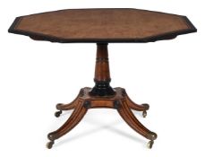 Y A REGENCY BURR OAK AND EBONY CENTRE TABLE, ATTRIBUTED TO GEORGE BULLOCK, CIRCA 1815