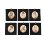 A SET OF SIX GEORGE III FRAMED PORTRAIT MINIATURES, CIRCA 1800