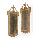 A PAIR OF NORTH ITALIAN GREEN PAINTED AND PARCEL GILT WALL MIRRORS, LATE 18TH CENTURY