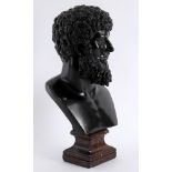 A BLACK PAINTED PLASTER BUST OF LUCIUS VERUS, PROBABLY LATE 19TH CENTURY