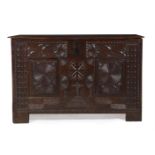 A CARVED OAK CHEST, ALMOST CERTAINLY SPANISH OR PORTUGUESE, 18TH CENTURY