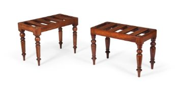 A MATCHED PAIR OF MAHOGANY LUGGAGE STANDS, EARLY AND MID 19TH CENTURY