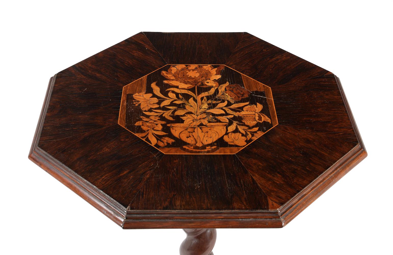 Y AN ANGLO-DUTCH ROSEWOOD, SNAKEWOOD AND MARQUETRY TRIPOD TABLE, CIRCA 1690 AND LATER - Image 2 of 3