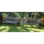 TWO WEATHERED HARDWOOD BENCHES IN THE MANNER OF R. A. LISTER