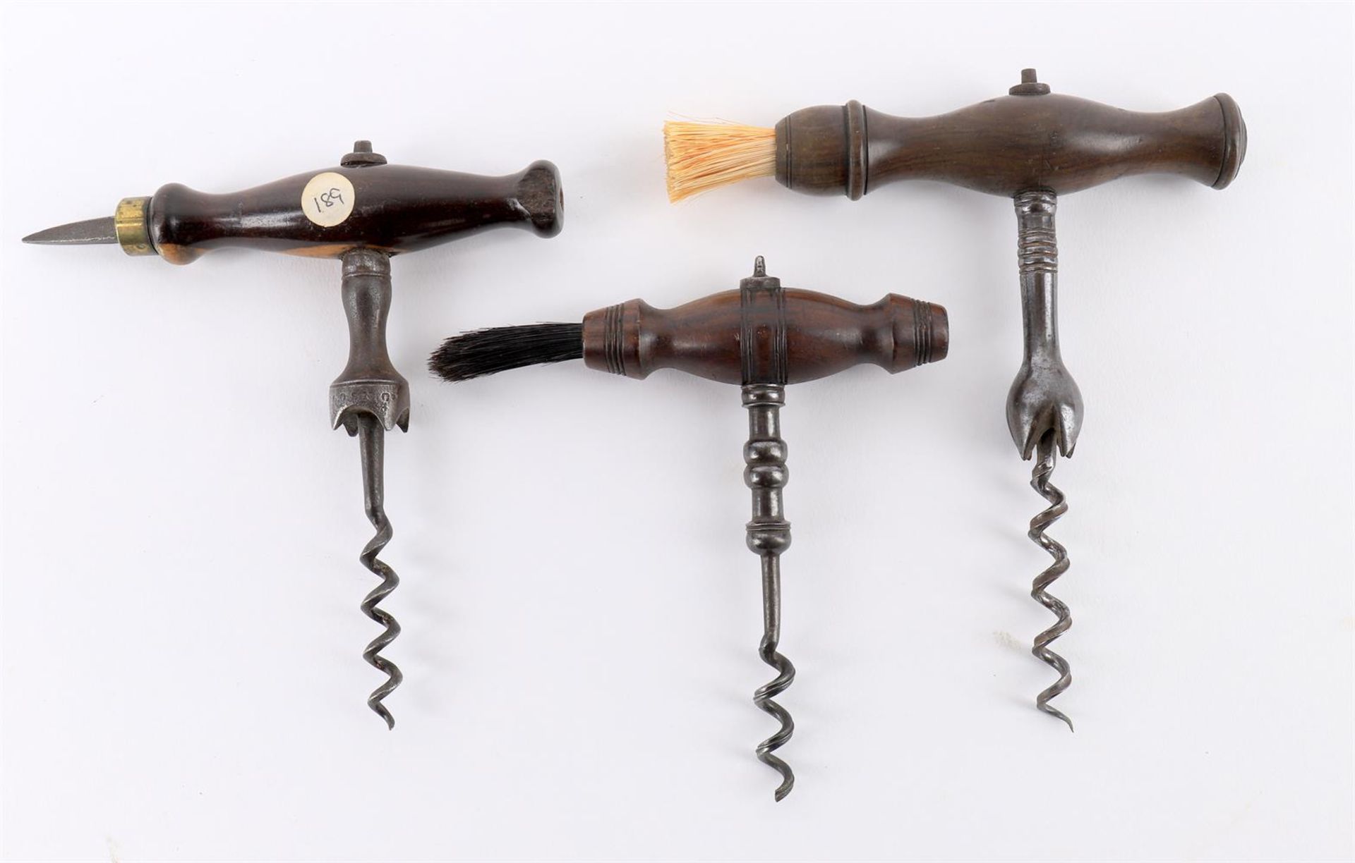 Three various 19th century hardwood handled straight pull corkscrews - Image 2 of 2