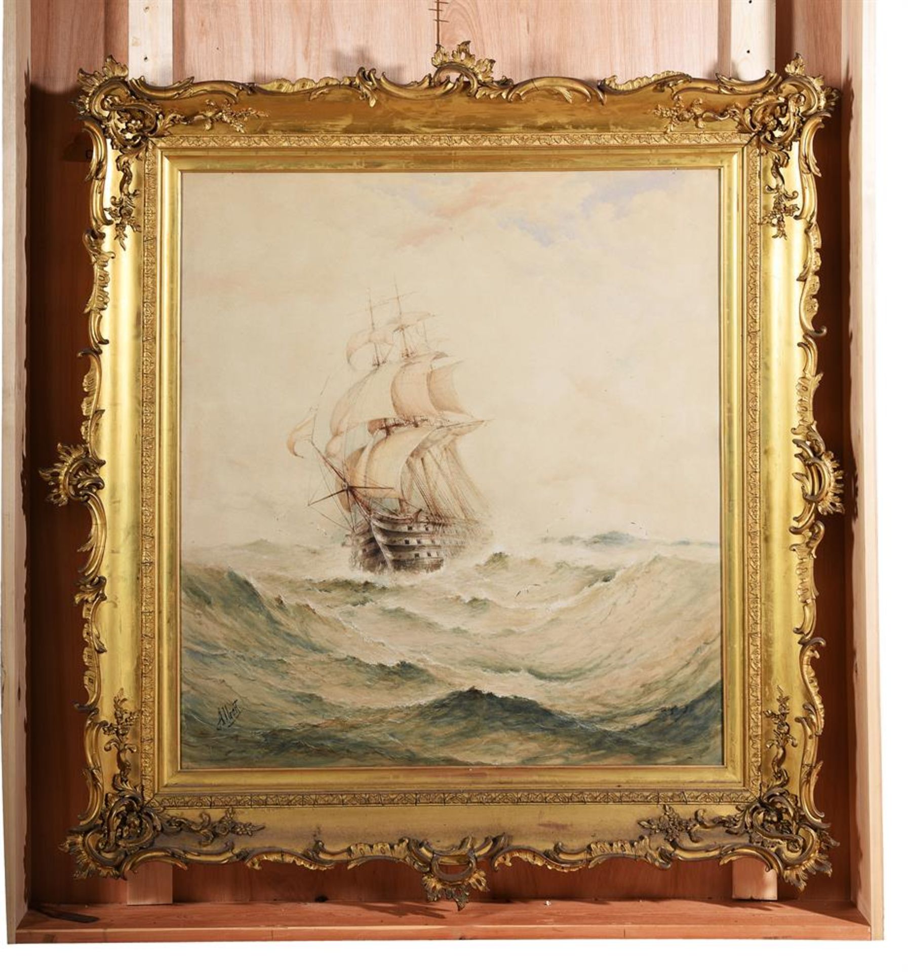 Albert Ernest Markes (British 1865-1901), 'Man-o-War in a choppy sea' - Bild 2 aus 3