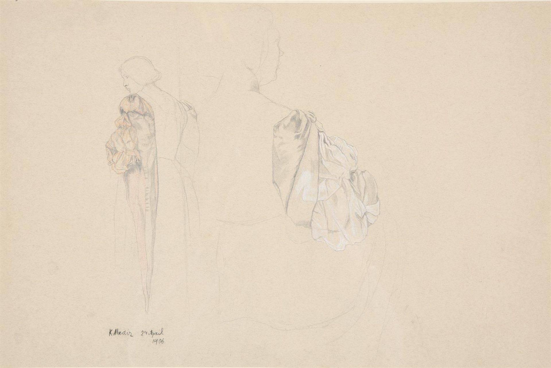 Karl Mediz (Austrian/German 1868-1945), Two studies of a lady in costume