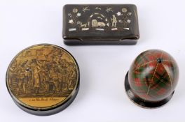 A Regency horn abalone shell silver and brass piqué snuff box