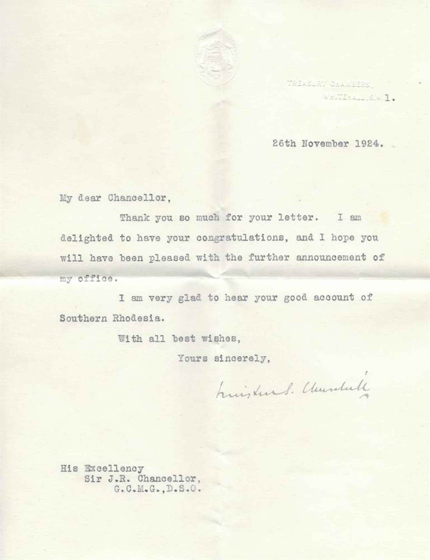 Sir Winston Churchill (1874-1965, British Prime Minister), Typed letter, signed