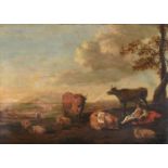 Continental School (late17th century), Shepherds and cows in a landscape