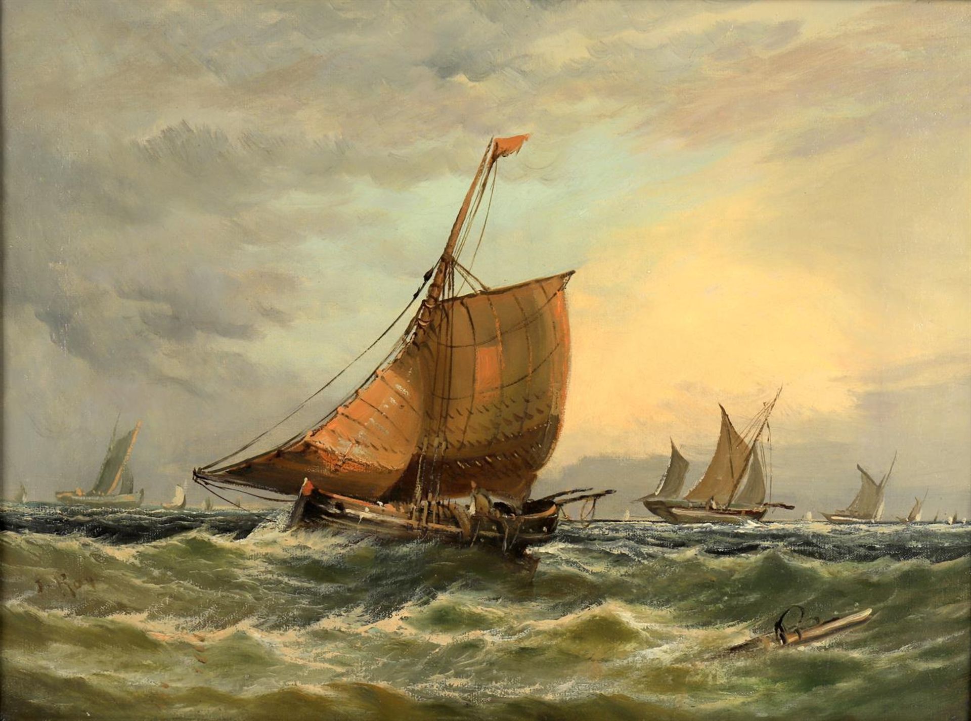 J. Ray (British c. 1900), 'Boats in choppy seas', a pair - Bild 6 aus 10