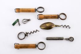 Medicine and pocket corkscrews to include Hazeline folding spoon and corkscrew