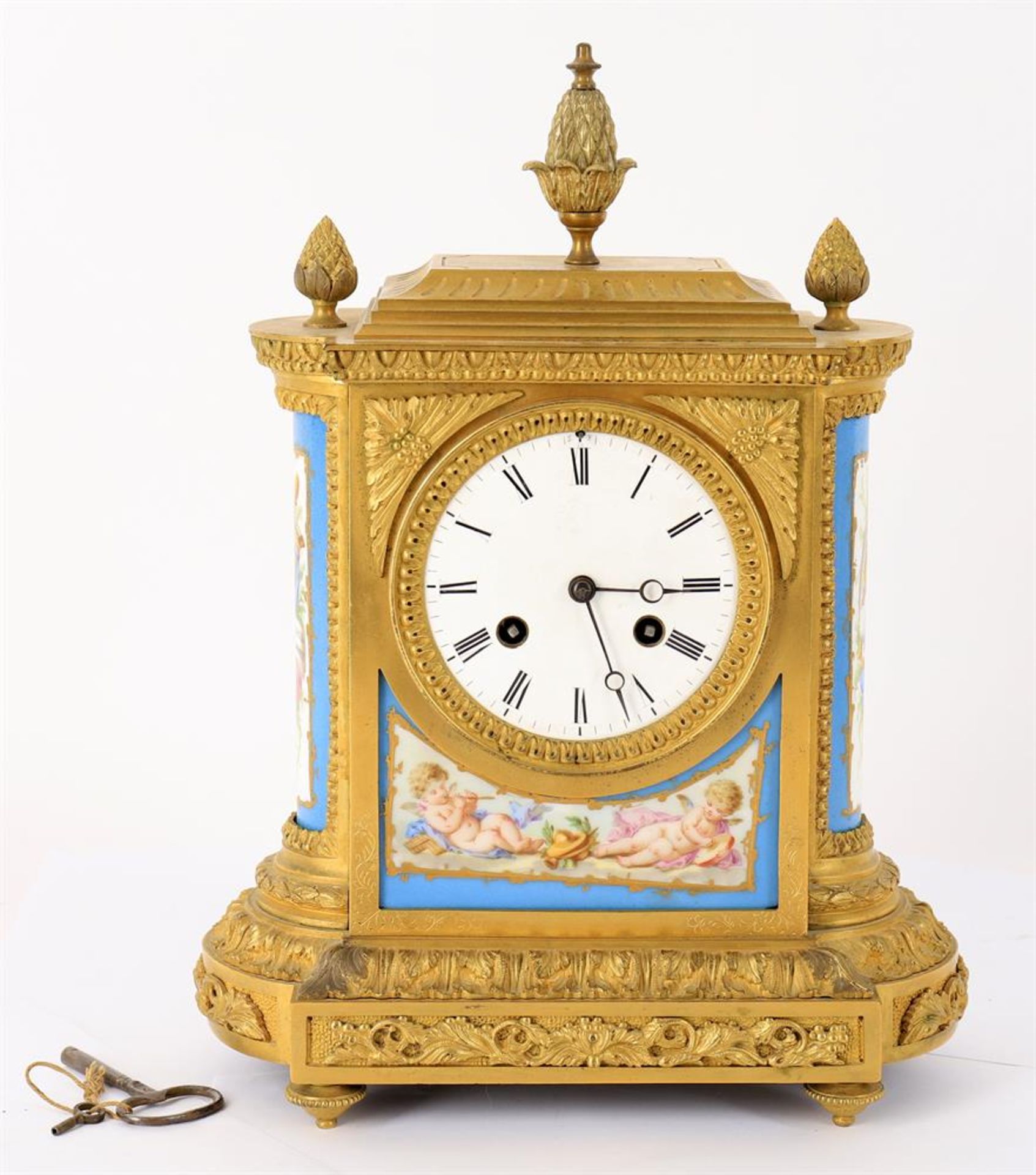 Jean Baptiste Delettrez- a late 19th century French gilt metal and porcelain mounted mantel clock