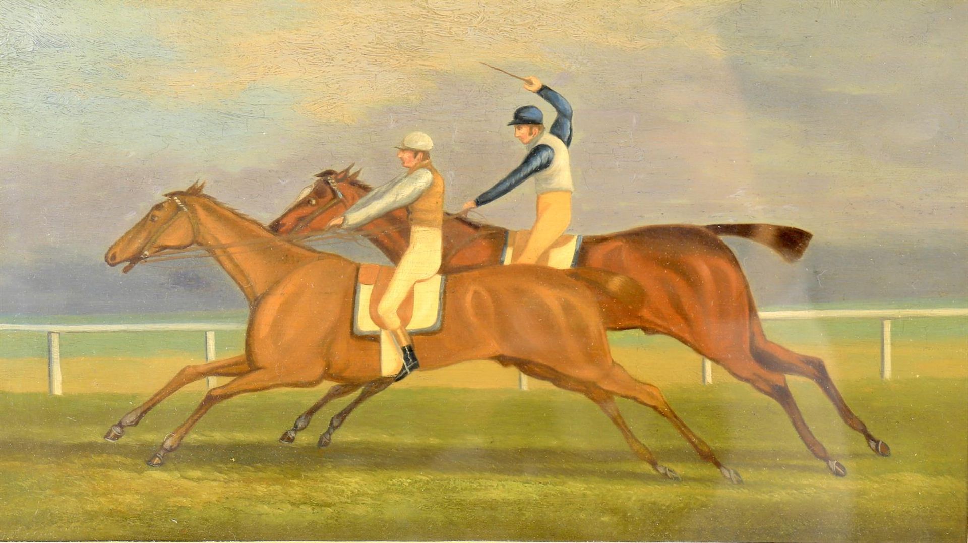 Follower of Samuel Henry Alken, Racing scene, two jockeys and their horses