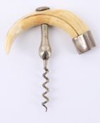 Y A silver mounted tusk handled corkscrew