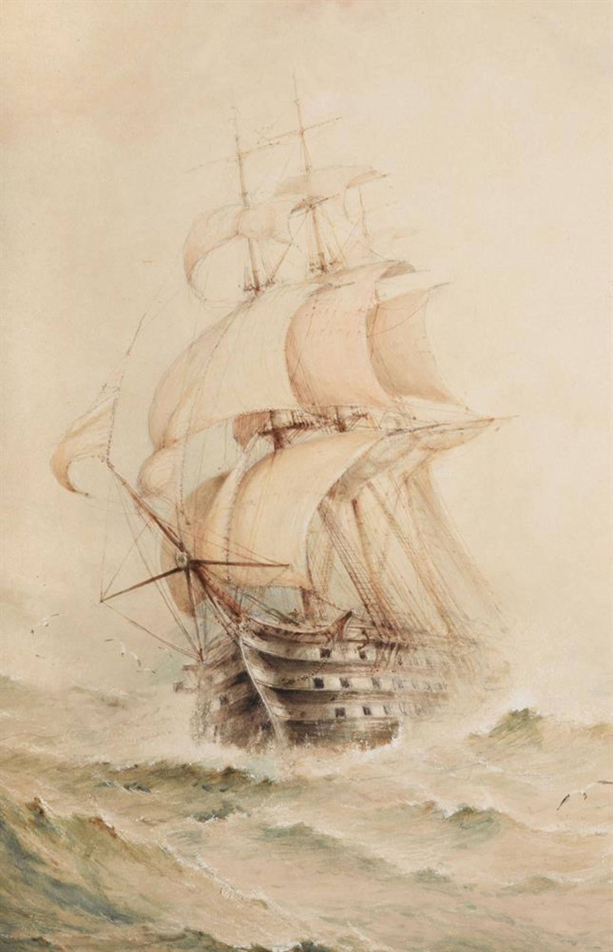 Albert Ernest Markes (British 1865-1901), 'Man-o-War in a choppy sea' - Bild 3 aus 3