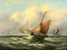 J. Ray (British c. 1900), 'Boats in choppy seas', a pair
